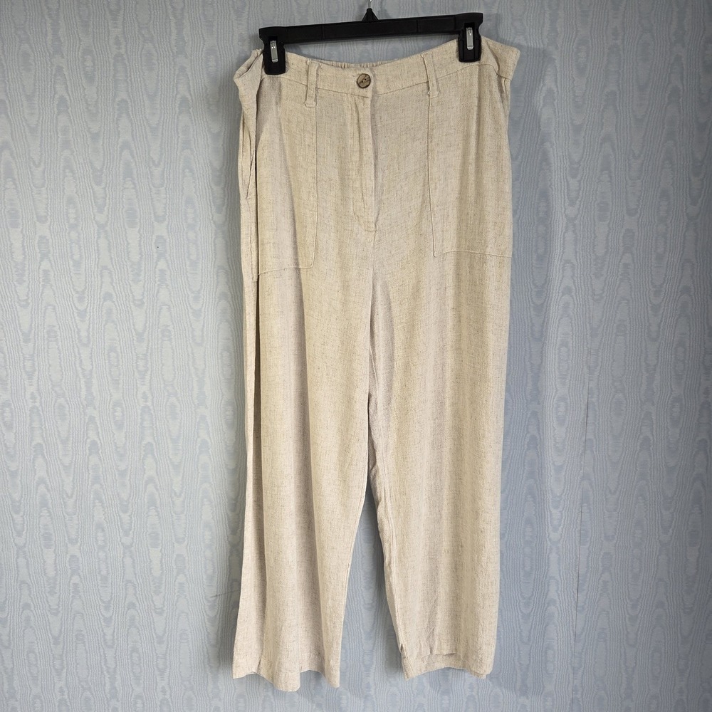 Meg and‎ Margot Pants Women's XL Cropped Wide Leg High Rise Linen Blend Ivory